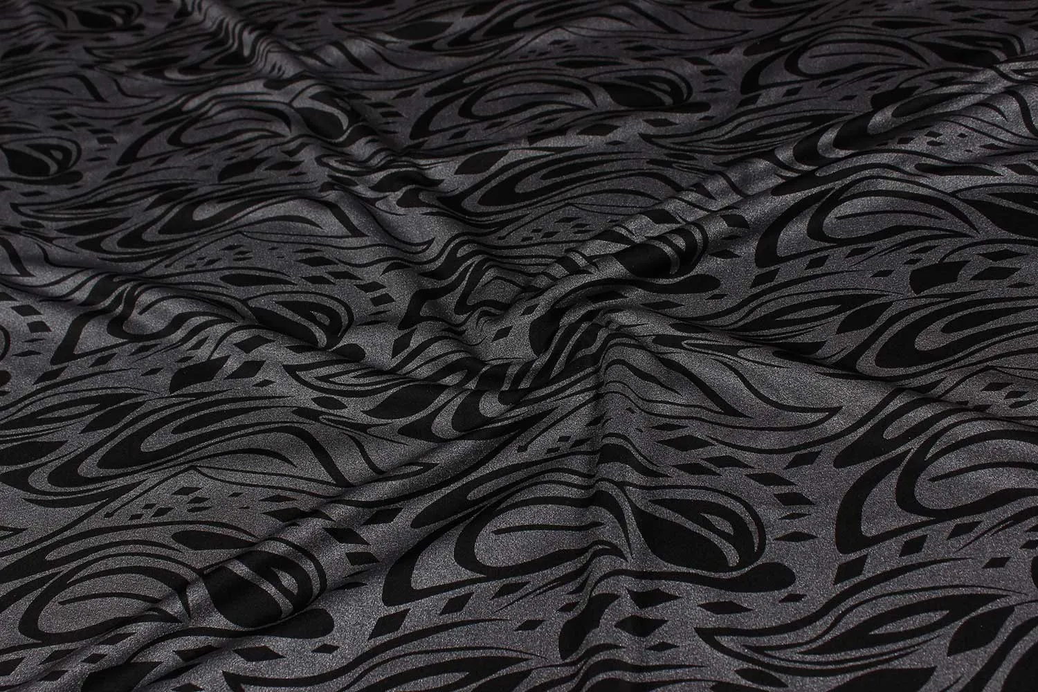 Black And Silver Abstract Foil Printed Knit Fabric