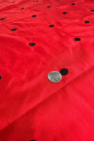Black Dots on Red Shantung Embroidered Dupioni Silk
