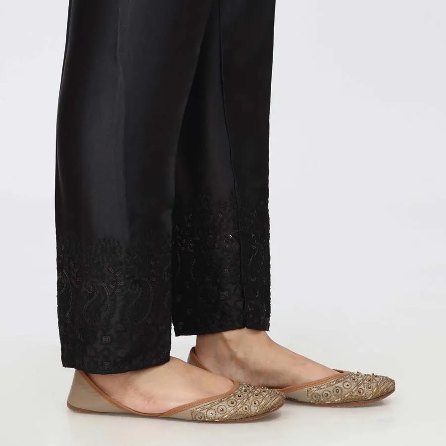 Black Embroidered Shamouse Silk Trouser PW3694
