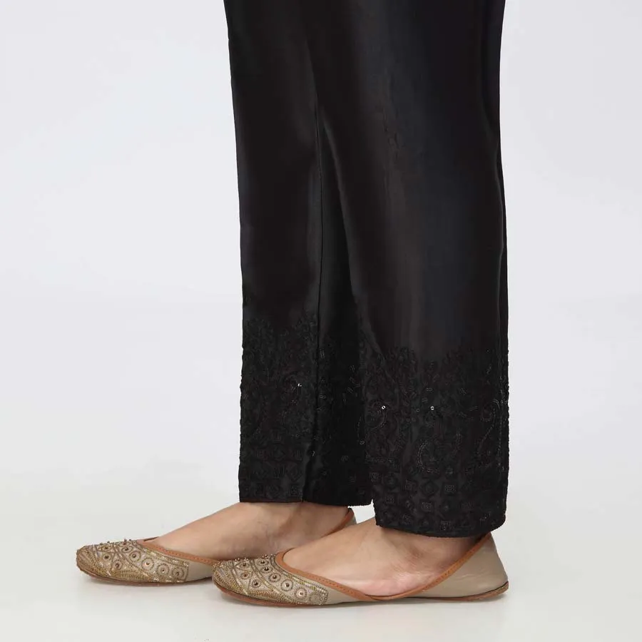 Black Embroidered Shamouse Silk Trouser PW3694