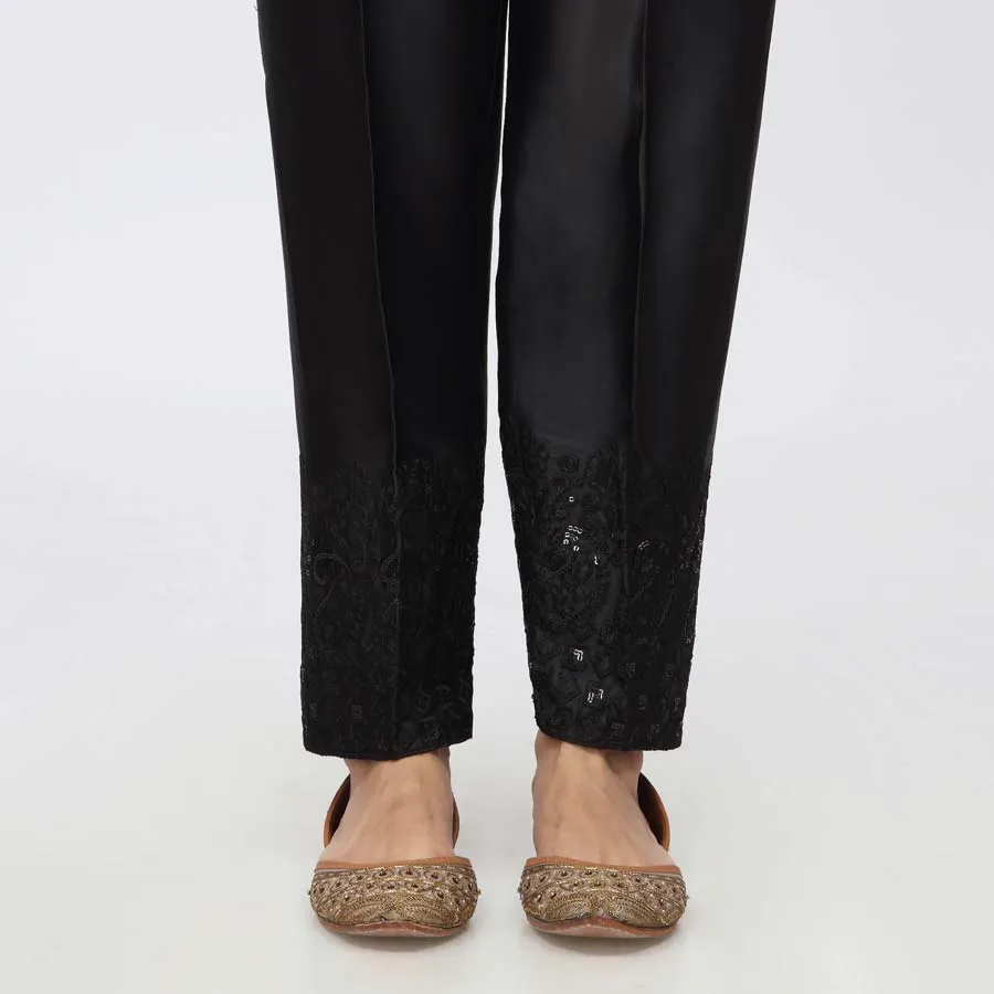 Black Embroidered Shamouse Silk Trouser PW3694