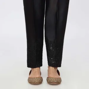 Black Embroidered Shamouse Silk Trouser PW3694
