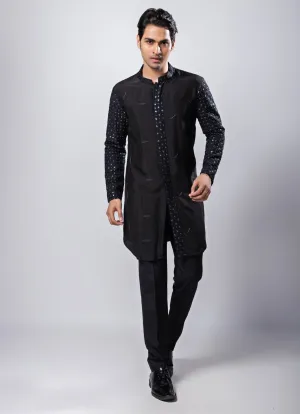 Black Embroidered Silk Kurta Pant Set