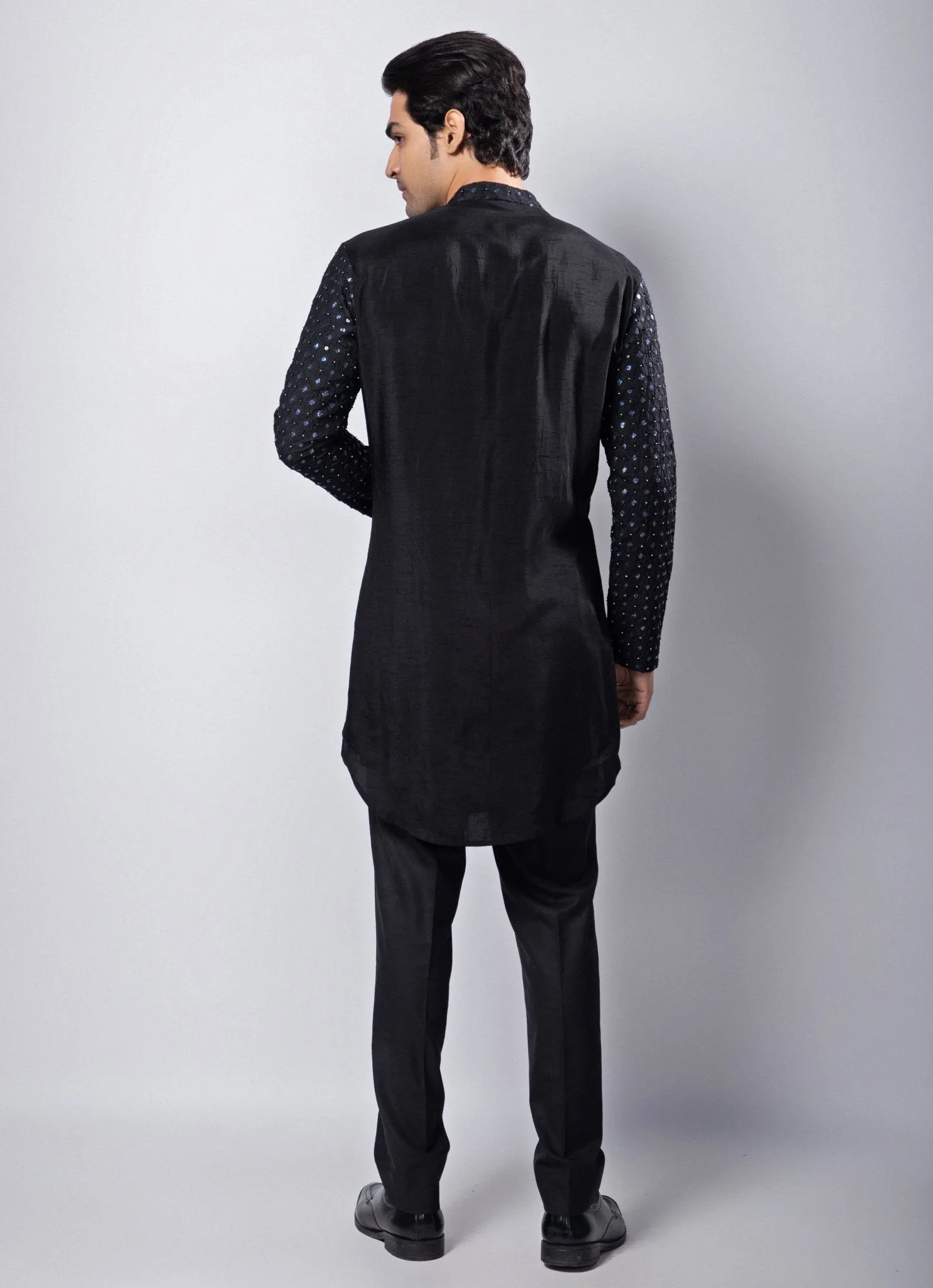 Black Embroidered Silk Kurta Pant Set