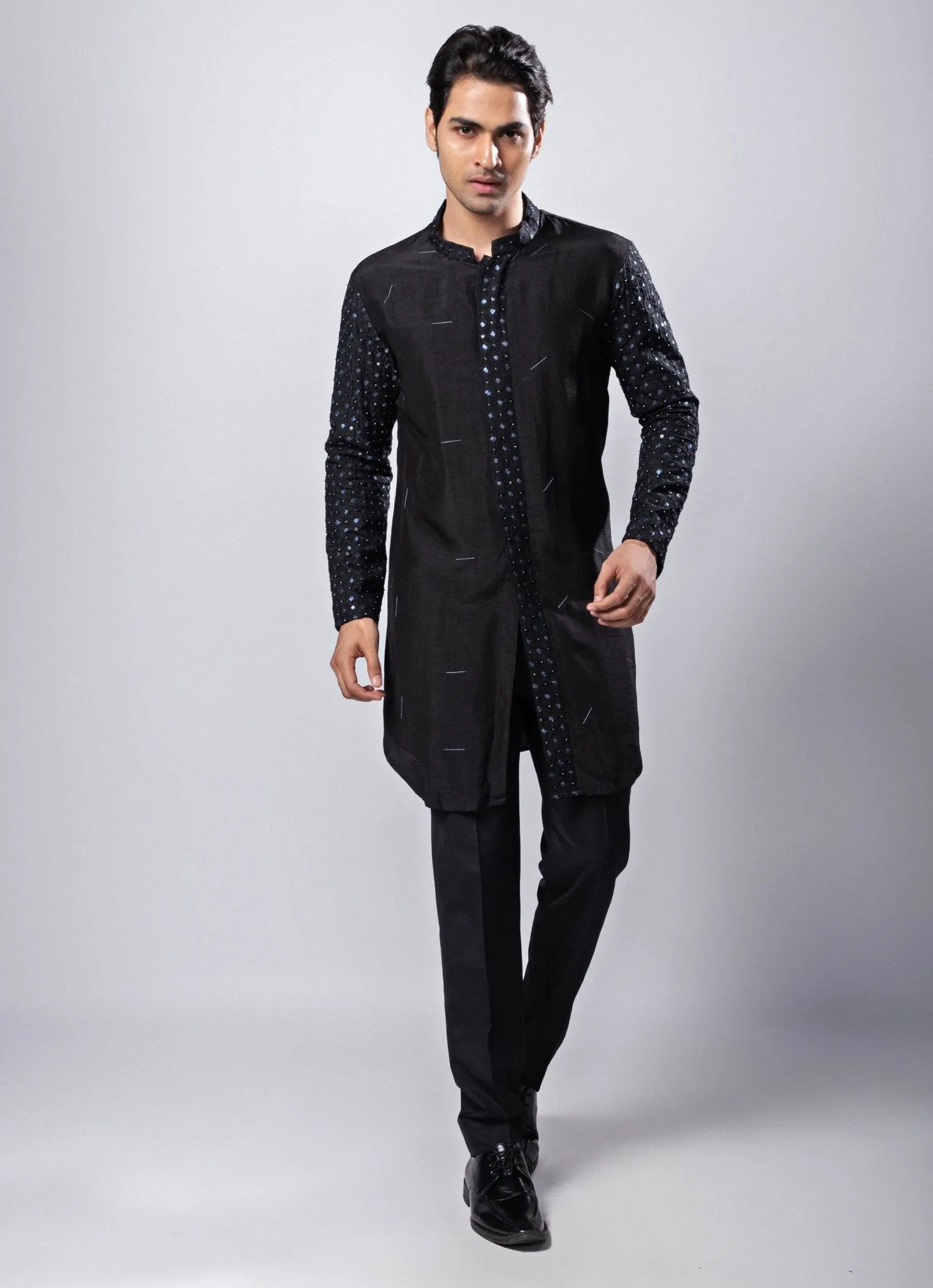 Black Embroidered Silk Kurta Pant Set