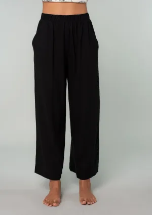 Black Linen Blend Straight Leg Bottoms