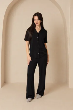 Black Pajama Top and Flare Bottom