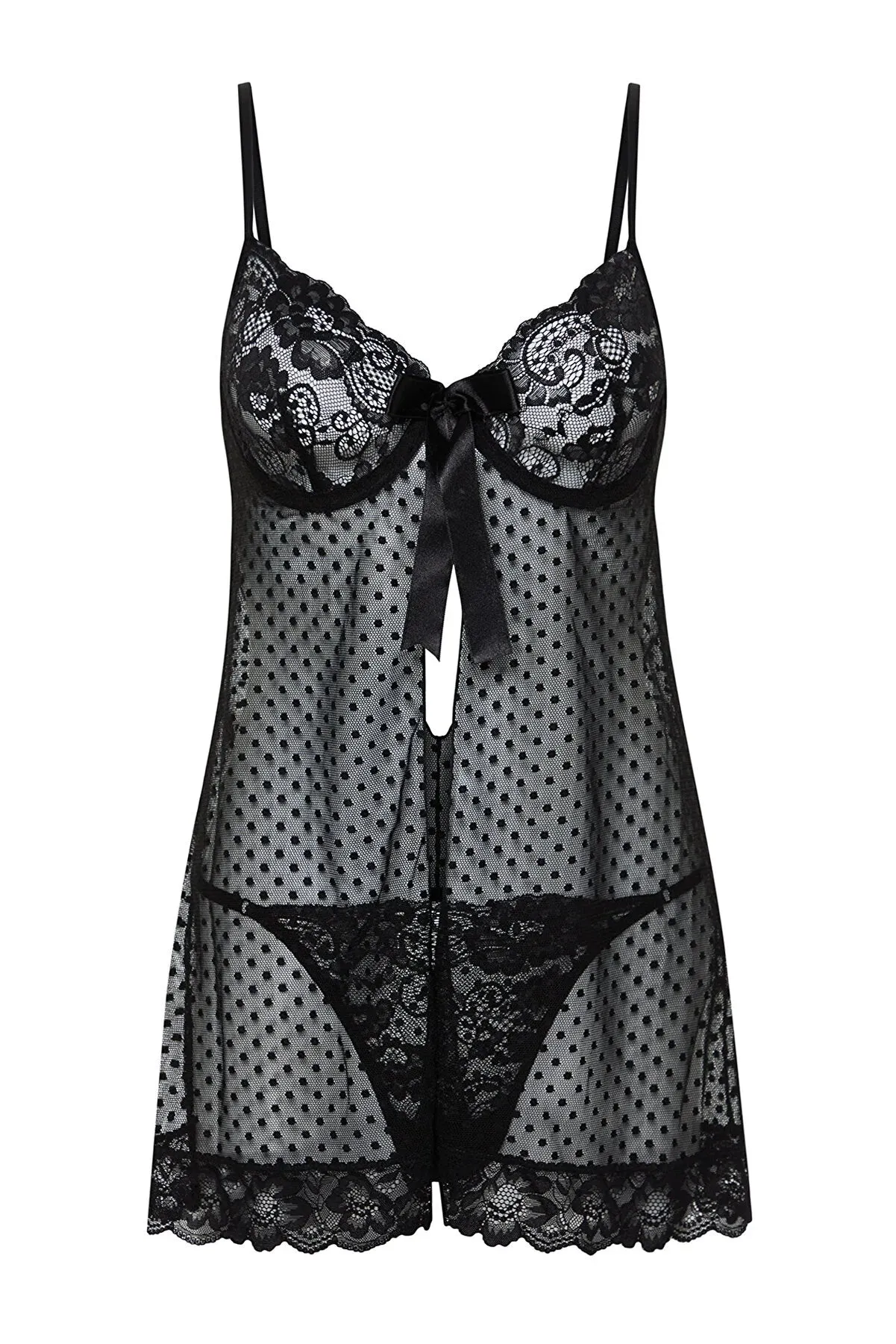Black Polka Dot Coverless Knitted Babydoll