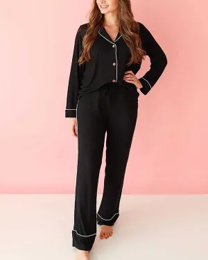 Black Ribbed Black Women's Long Sleeve Pajama Set by Posh Peanut