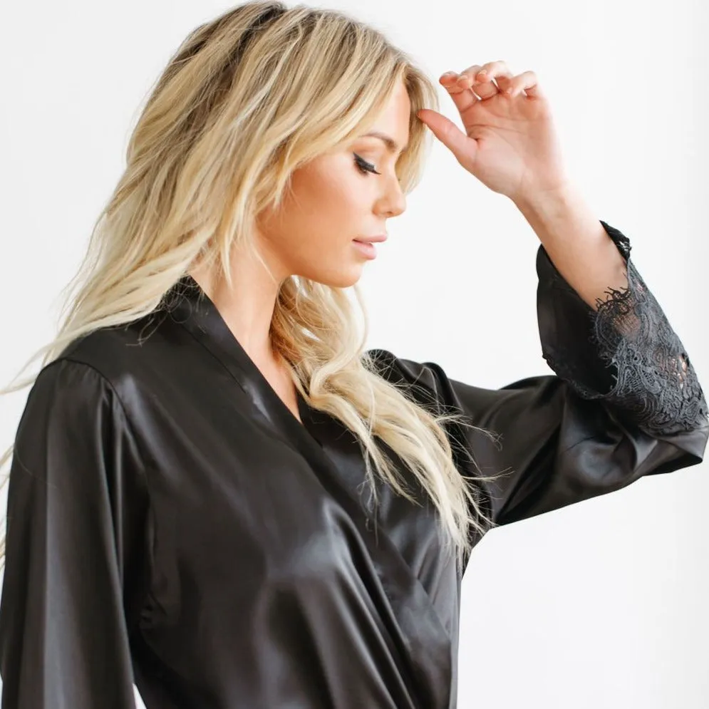Black Satin Lace Robe