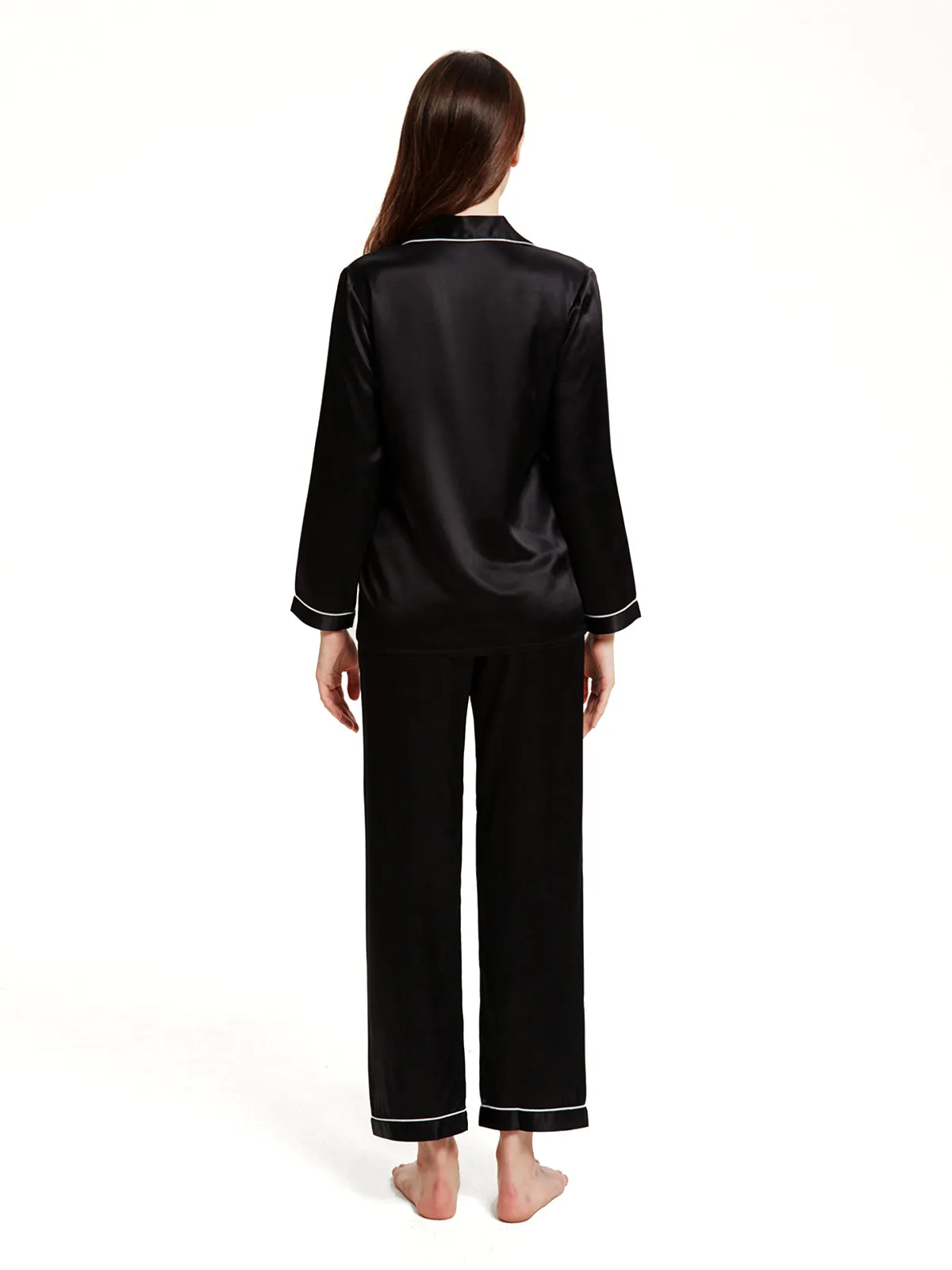 Black Silk Pajamas Set for Women