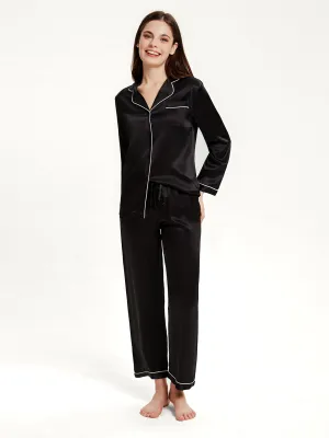 Black Silk Pajamas Set for Women