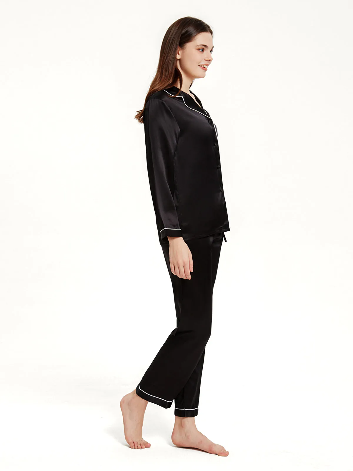 Black Silk Pajamas Set for Women