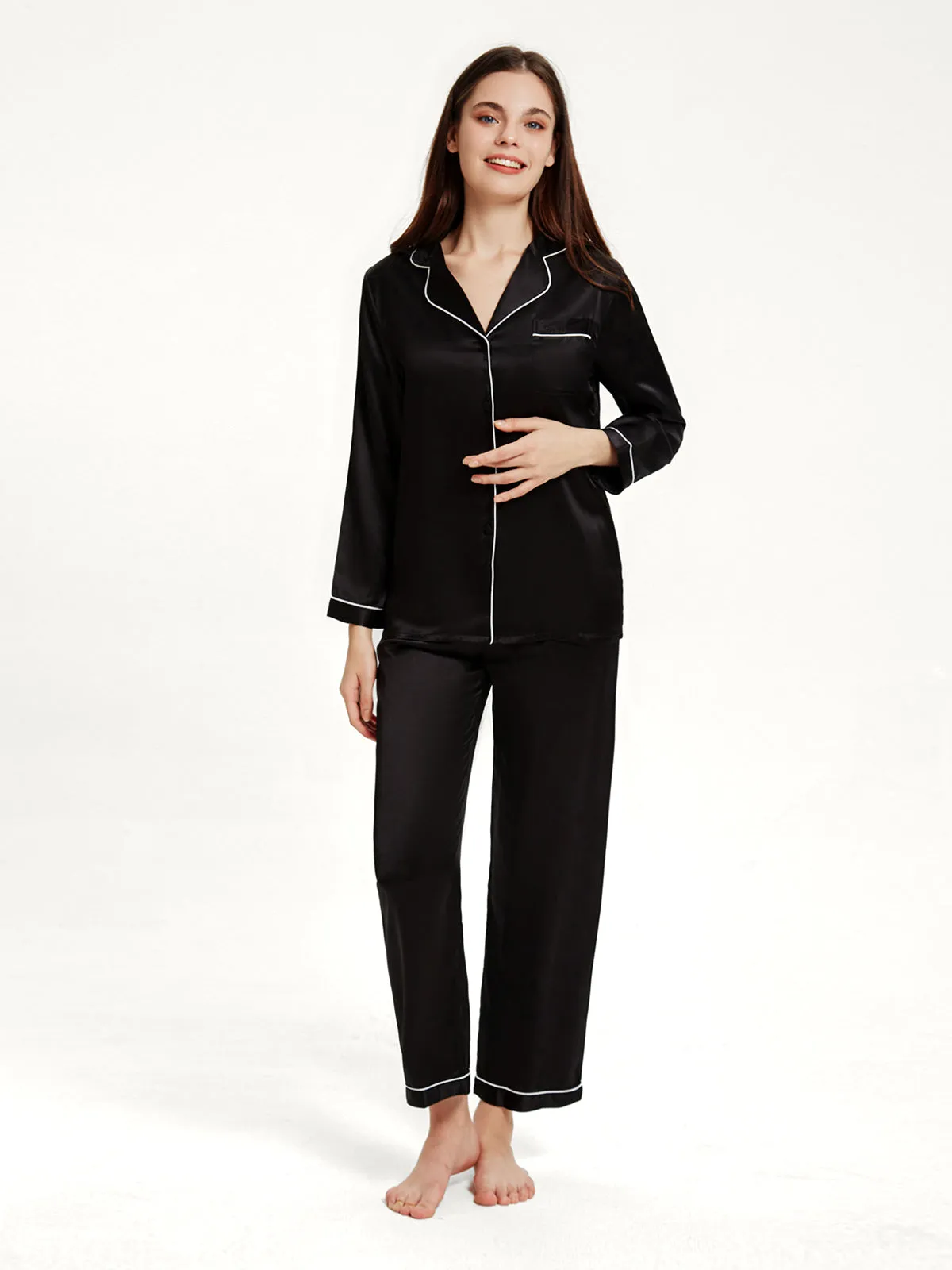 Black Silk Pajamas Set for Women