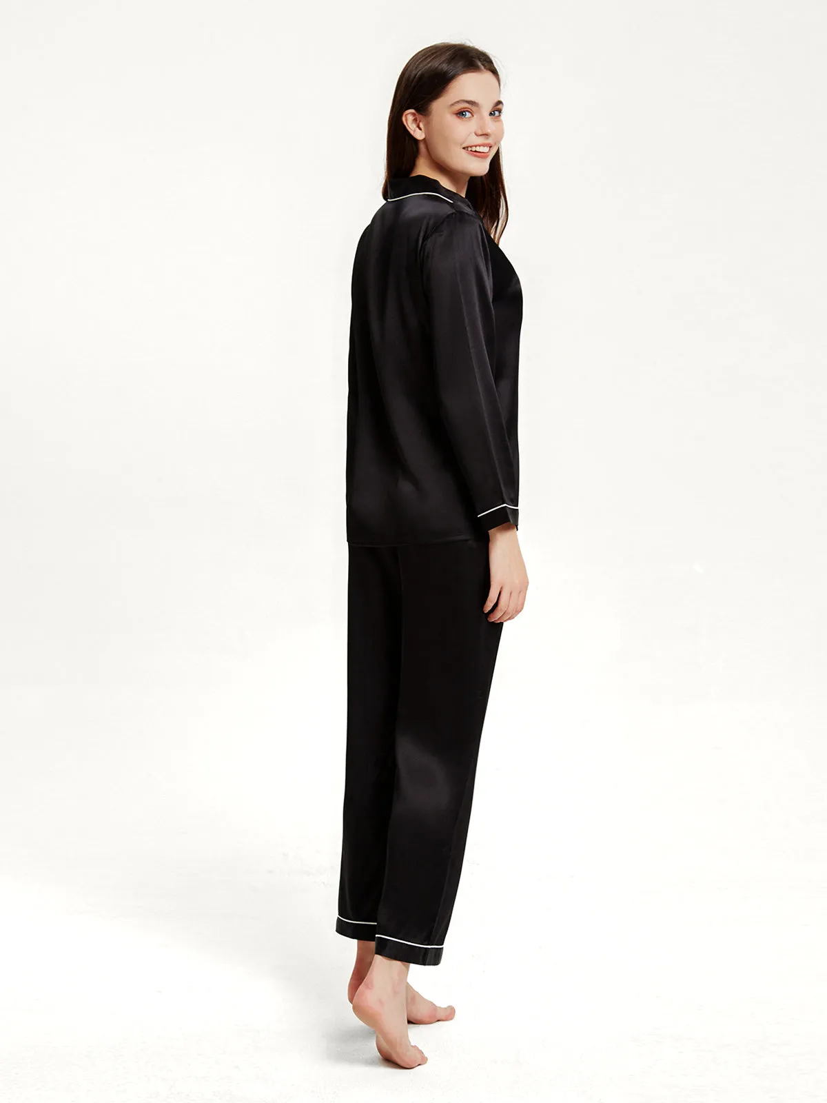 Black Silk Pajamas Set for Women