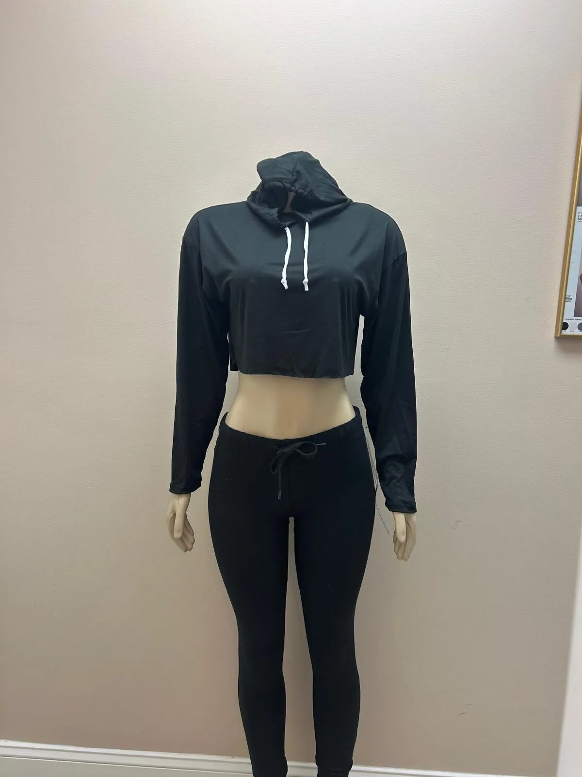 Black Tracksuit Women Crop Hoodie and Pants Set Active Casual Daily Activewear