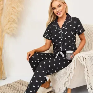Black with White Heart Pajamas