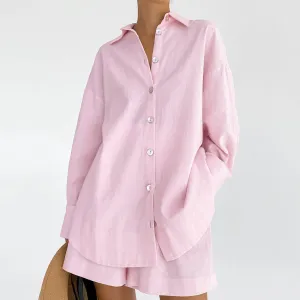 'Blanca' Linen Shirt & Shorts Loungewear Set #172443