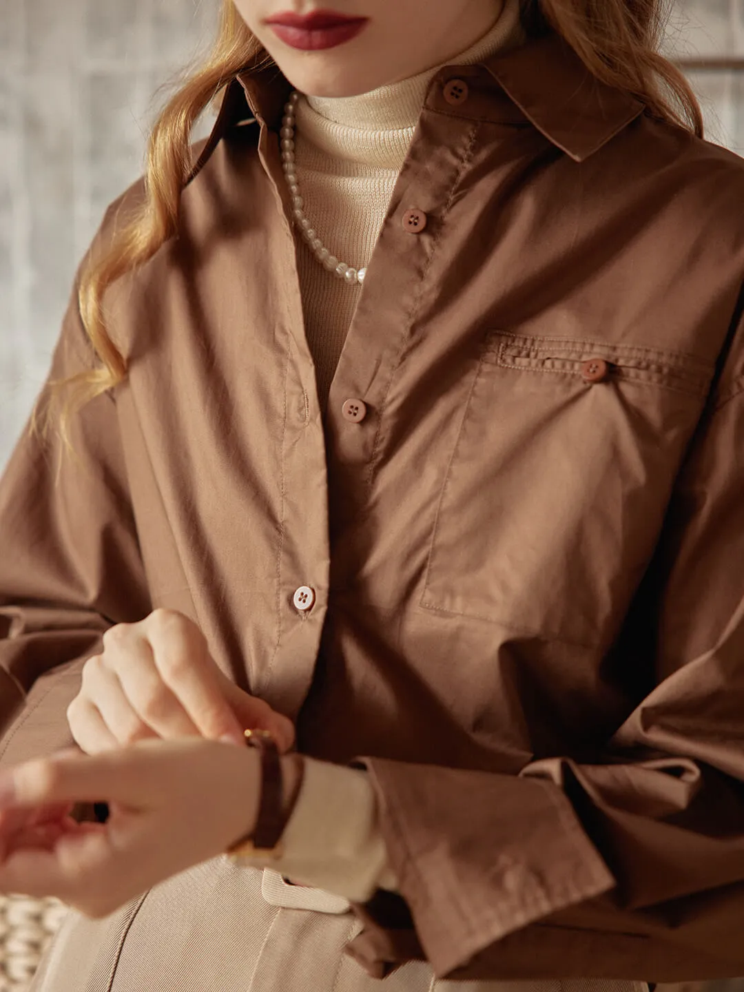 Blanche Brown Blouse Durable Double Stitching