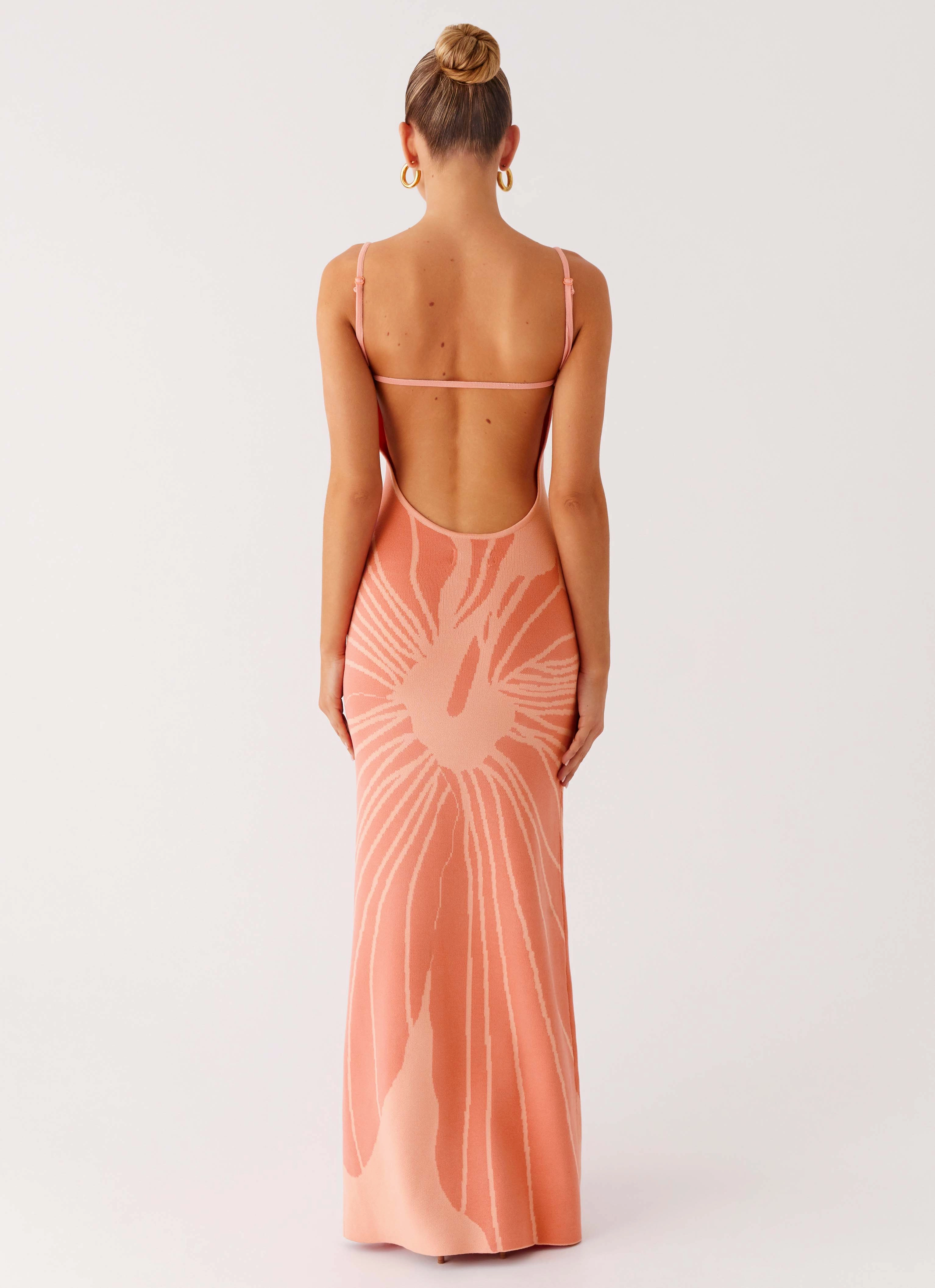 Bliss View Knit Maxi Dress - Peach Lined interior
