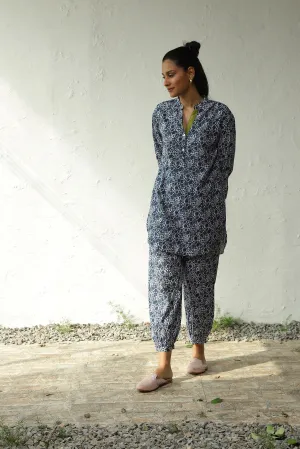 Blue And White Block Printed Cotton Co-Ord Set