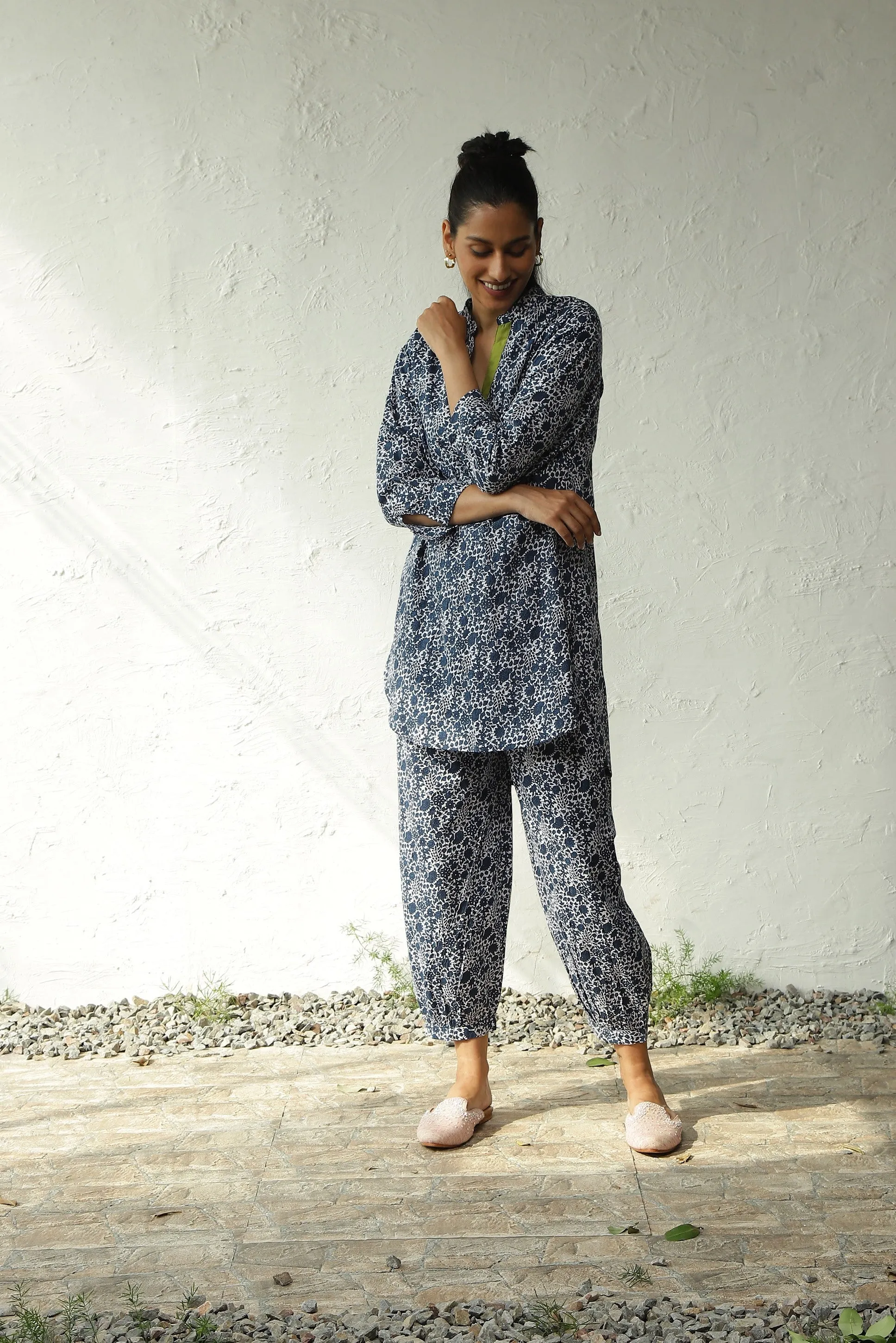 Blue And White Block Printed Cotton Co-Ord Set