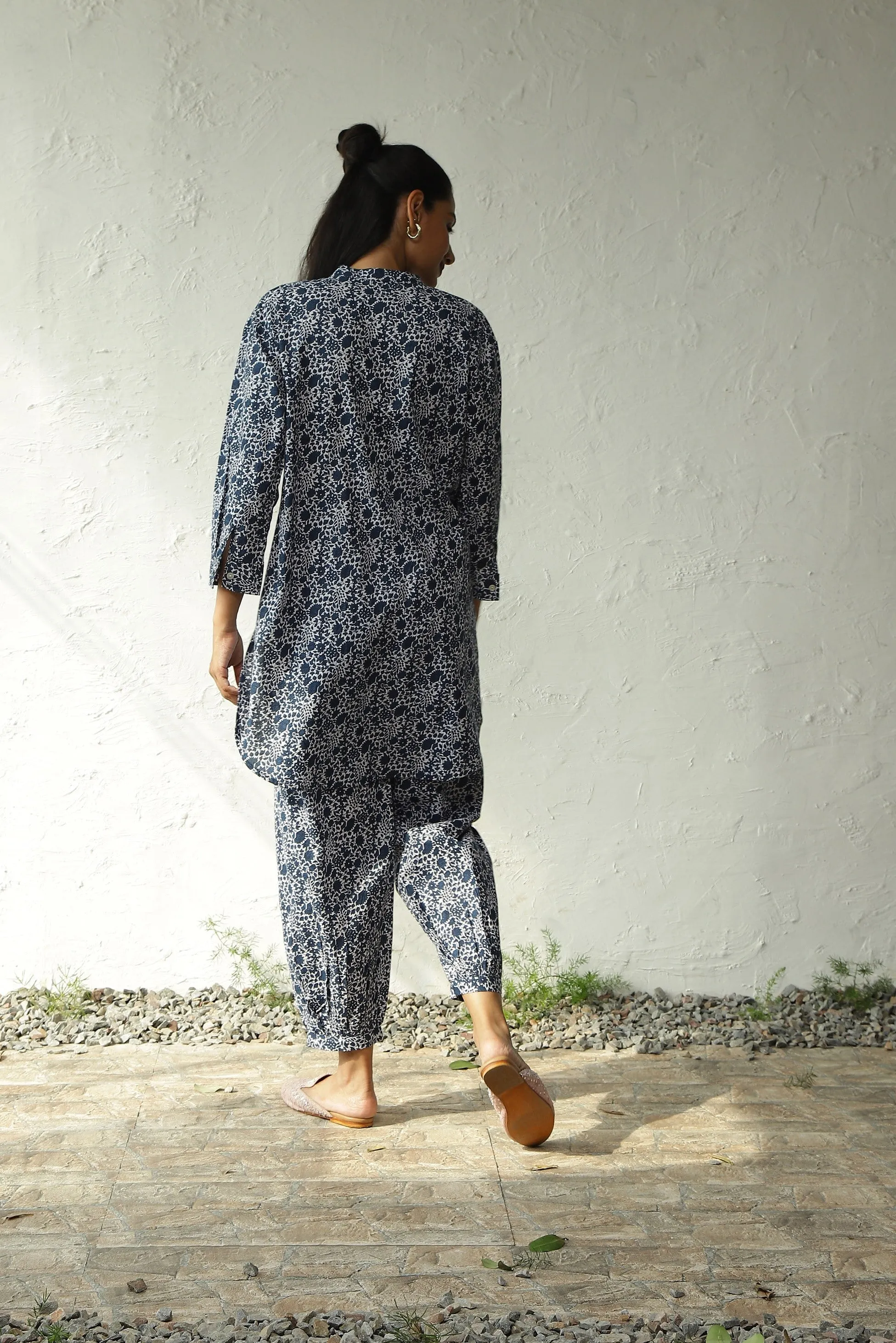 Blue And White Block Printed Cotton Co-Ord Set