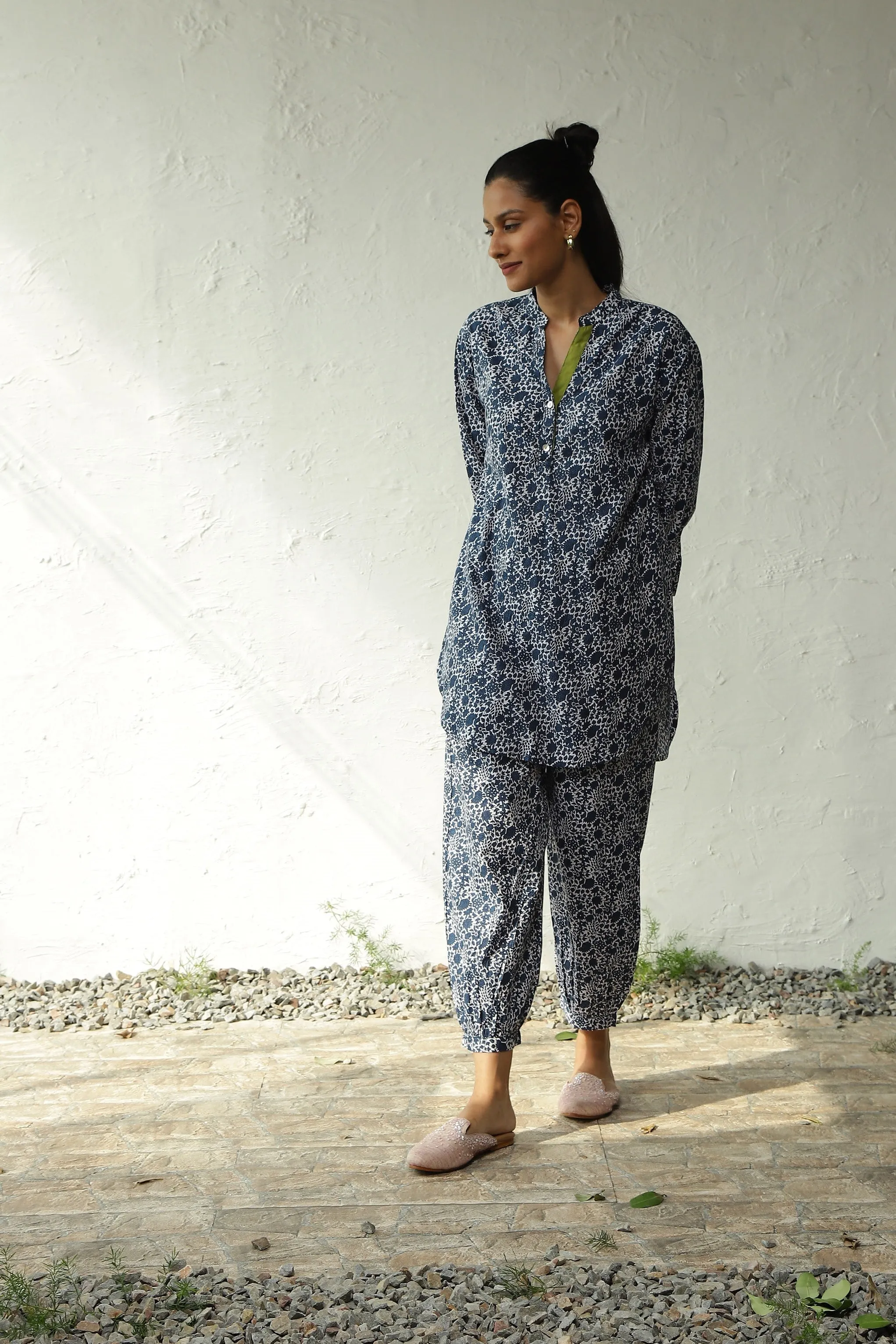 Blue And White Block Printed Cotton Co-Ord Set