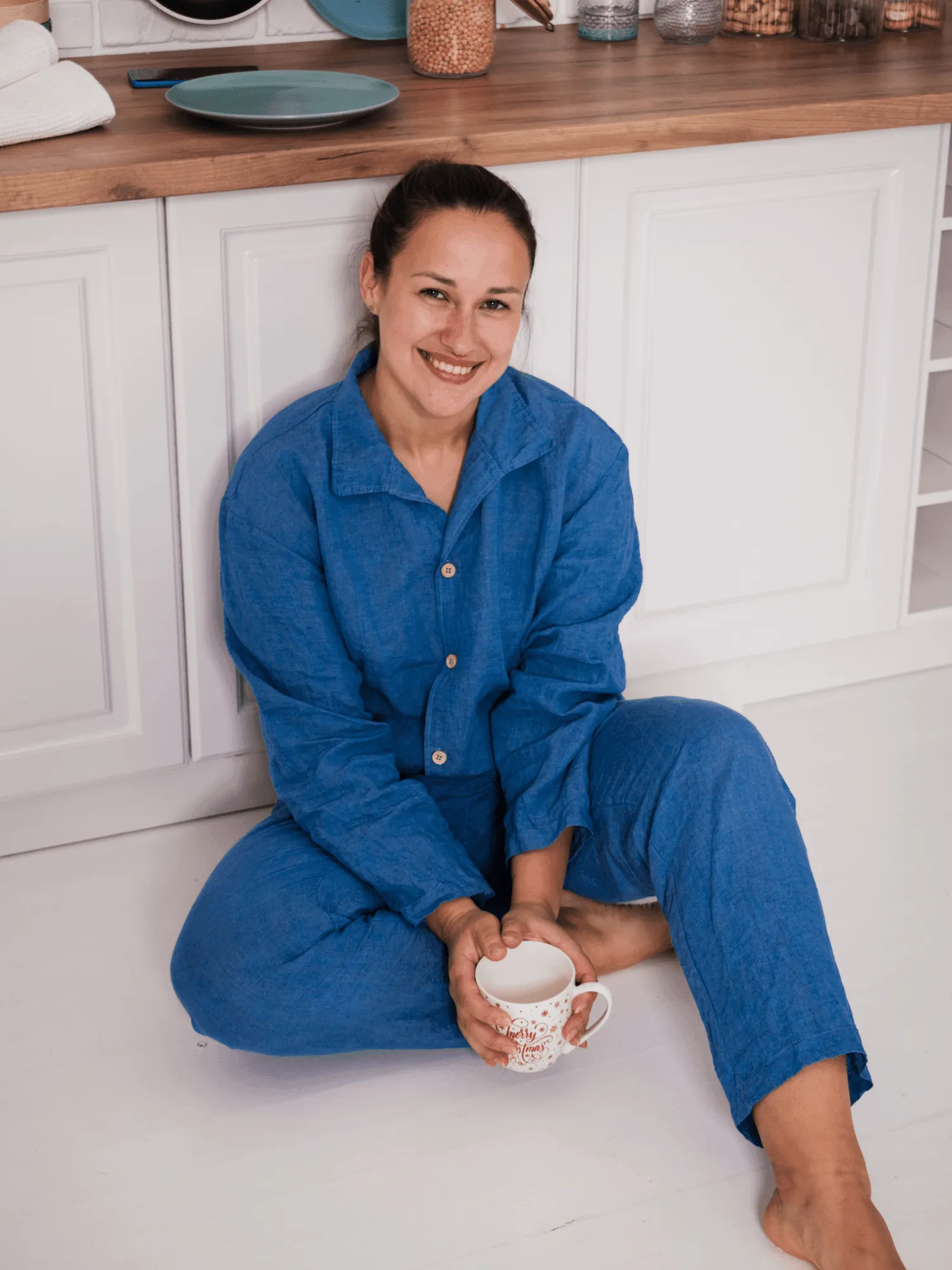 Blue Classic Soft Linen Pyjama Set Unisex