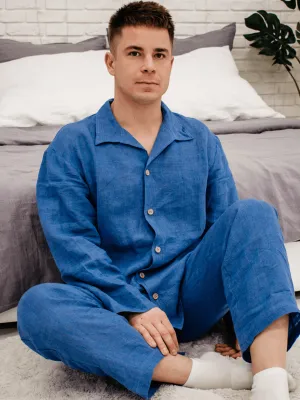 Blue Classic Soft Linen Pyjama Set Unisex