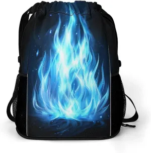 Blue Flame Drawstring Backpack Drawstring Bags Drawstring Sport Bag Sports Gym Bag with Pockets for Women Men