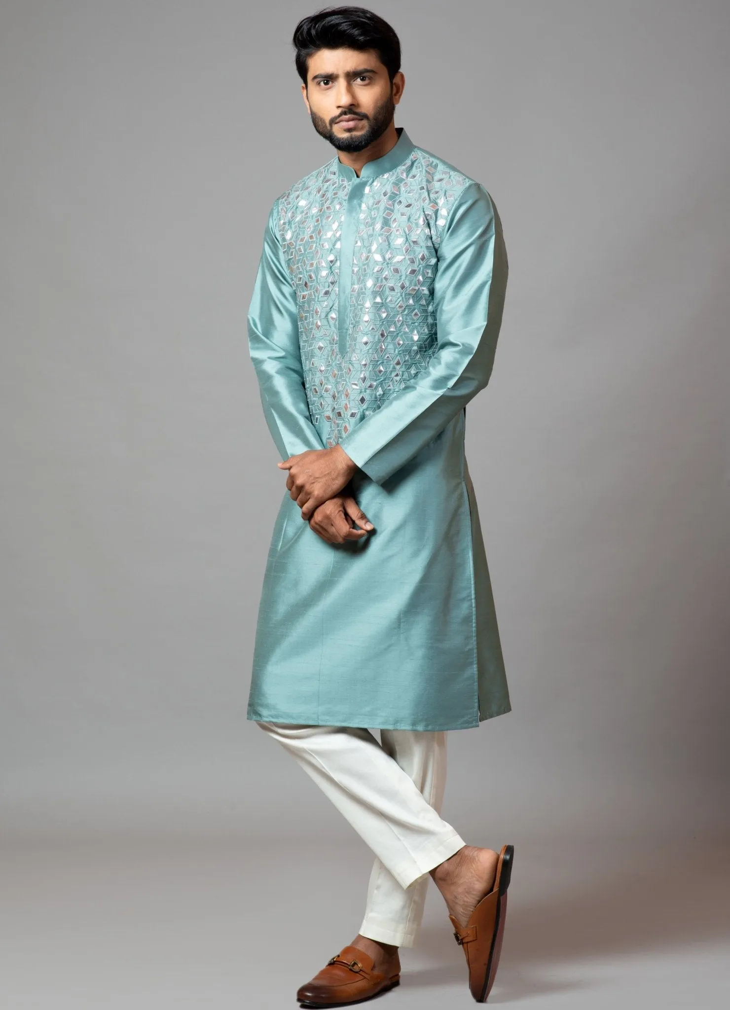 Blue Gota Patti Embroidered Kurta And Pant Pajama