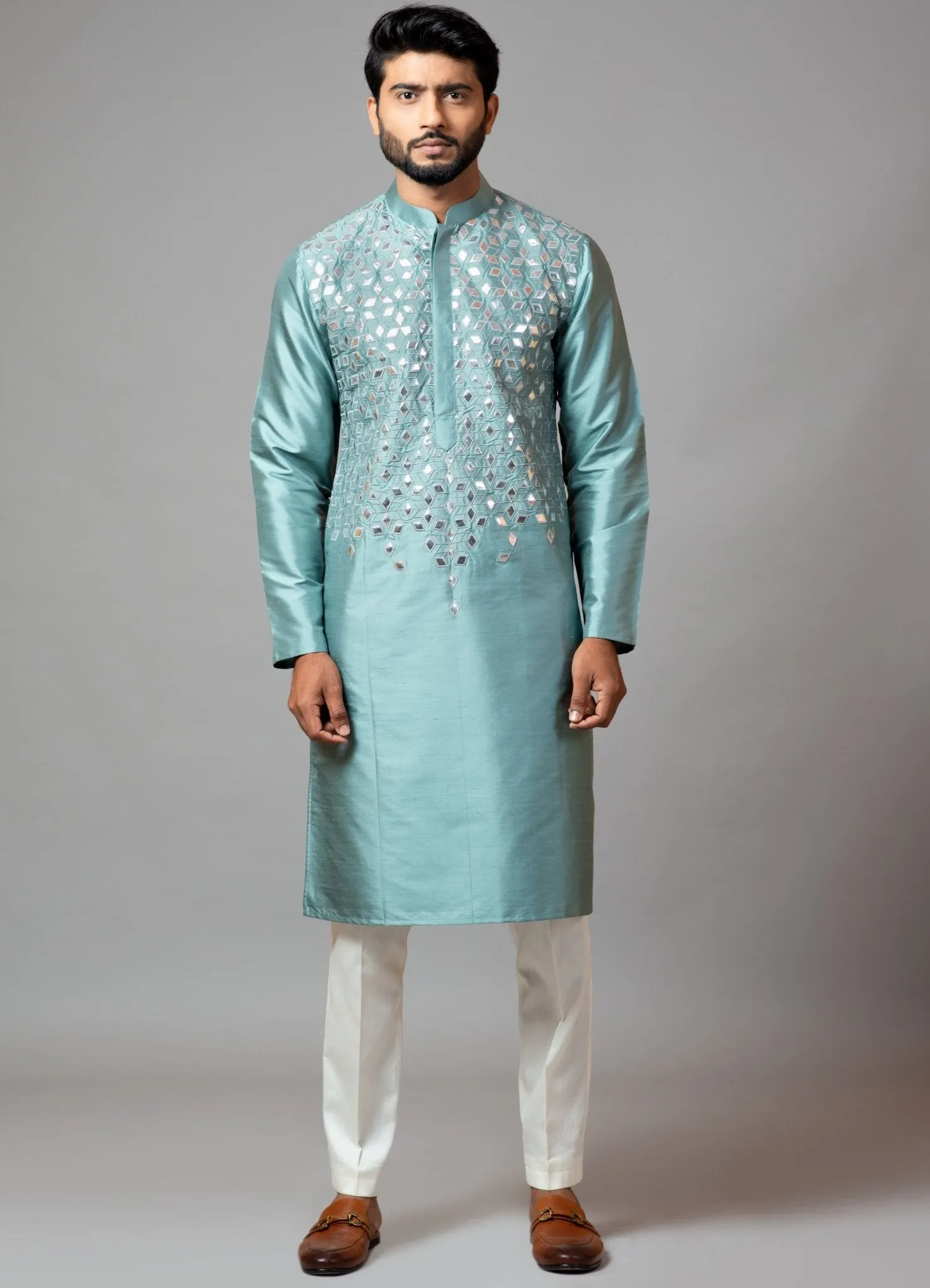Blue Gota Patti Embroidered Kurta And Pant Pajama