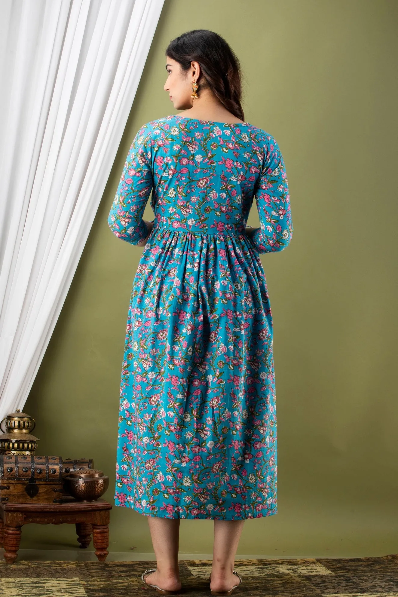Blue Maternity Baby Feeding Dress