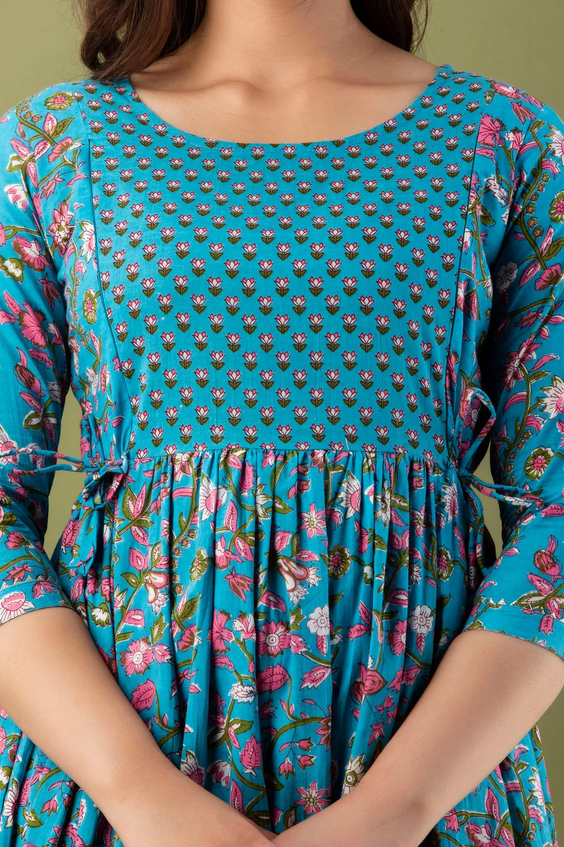 Blue Maternity Baby Feeding Dress