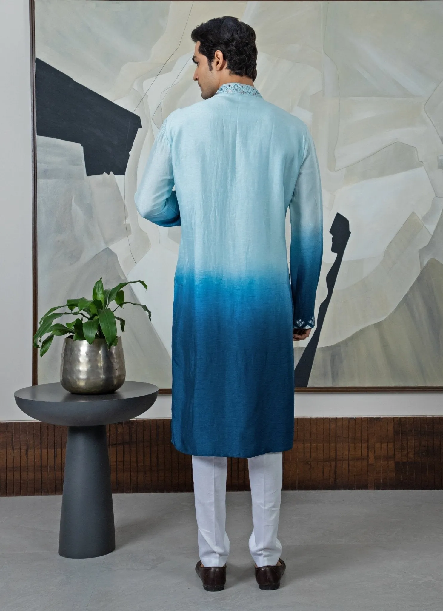 Blue Ombre Embroidered Kurta Pant Set