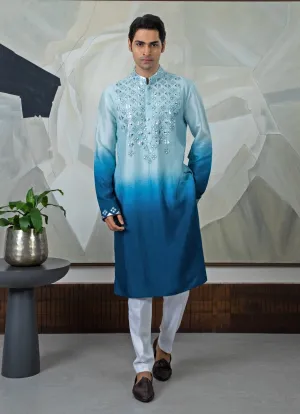 Blue Ombre Embroidered Kurta Pant Set