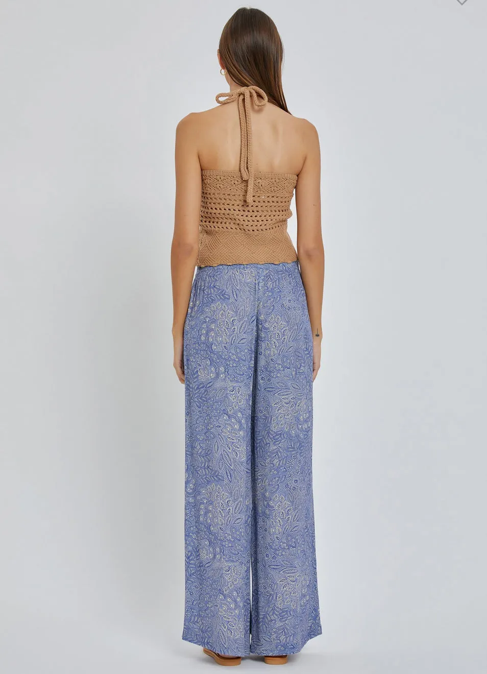 Blue Printed Wide Leg Pants