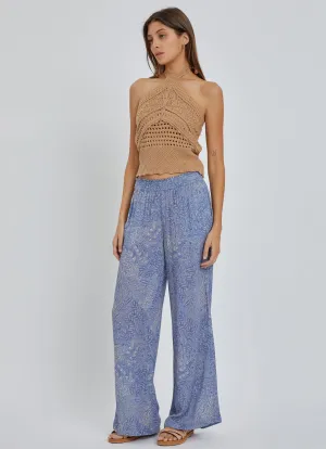 Blue Printed Wide Leg Pants