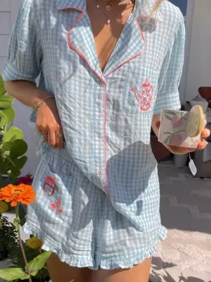 Blue Zone Planet |  Amelia's Simple plaid Teapot Embroidered Pajama Set