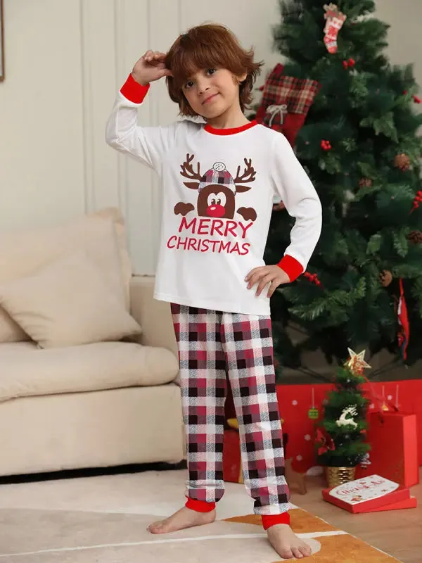 Blue Zone Planet |  Deer head letter print Christmas parent-child plaid long-sleeved home clothes two-piece set