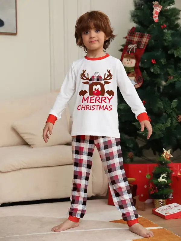 Blue Zone Planet |  Deer head letter print Christmas parent-child plaid long-sleeved home clothes two-piece set