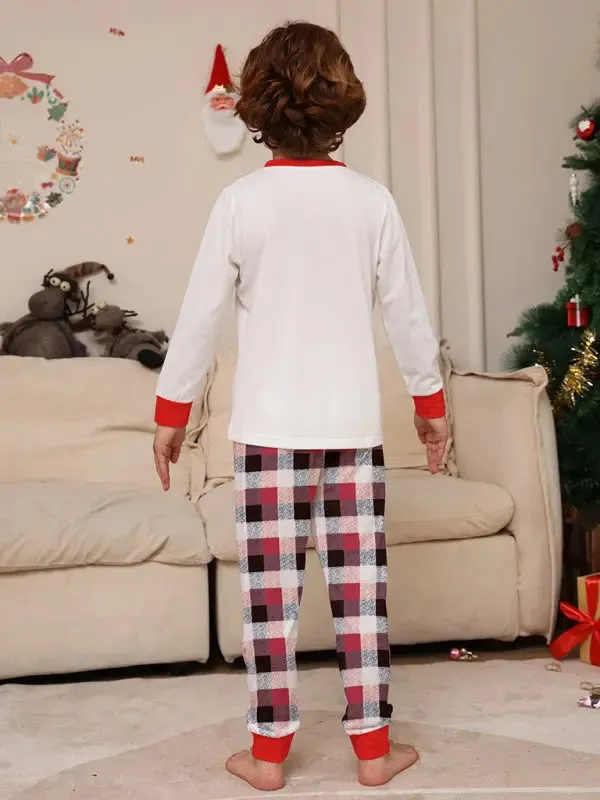 Blue Zone Planet |  Deer head letter print Christmas parent-child plaid long-sleeved home clothes two-piece set
