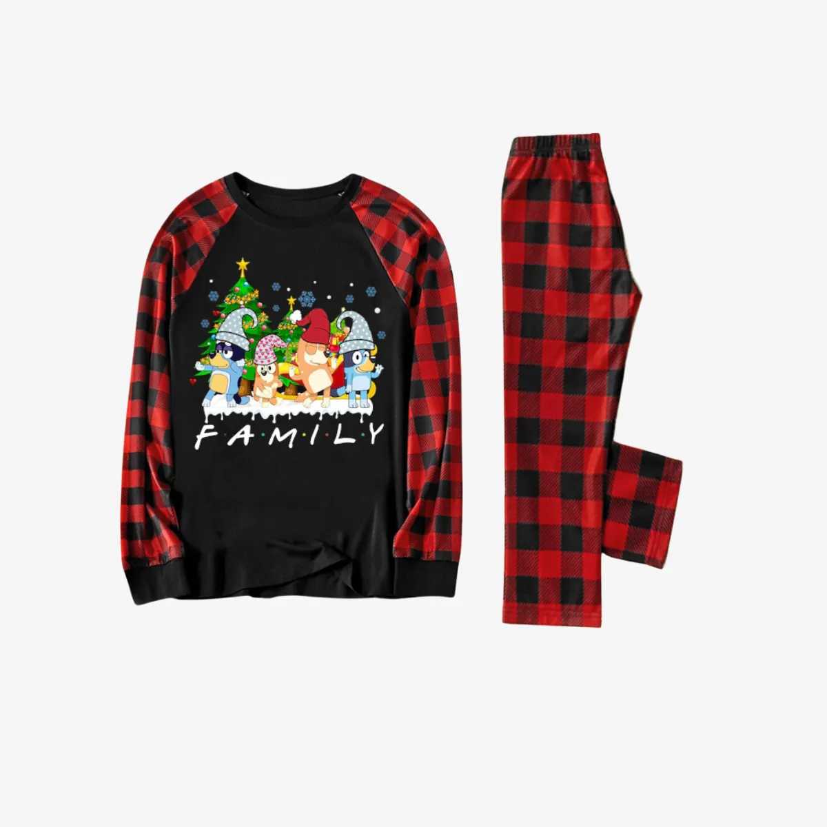 Bluey Character "Family" Design Black&Red Plaid Pants Family Matching Pajama Set