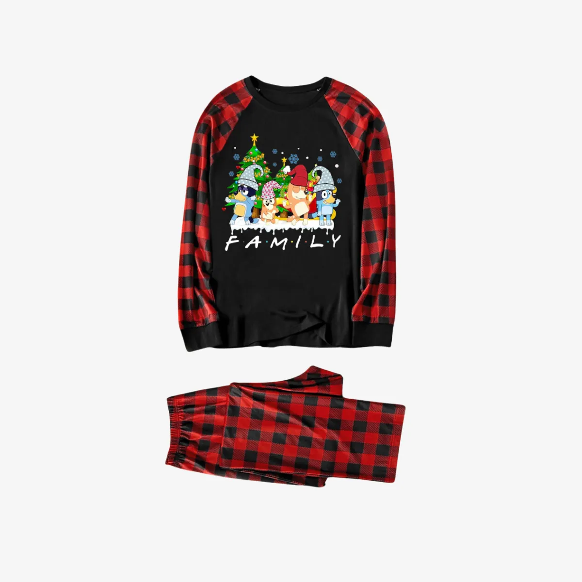 Bluey Character "Family" Design Black&Red Plaid Pants Family Matching Pajama Set