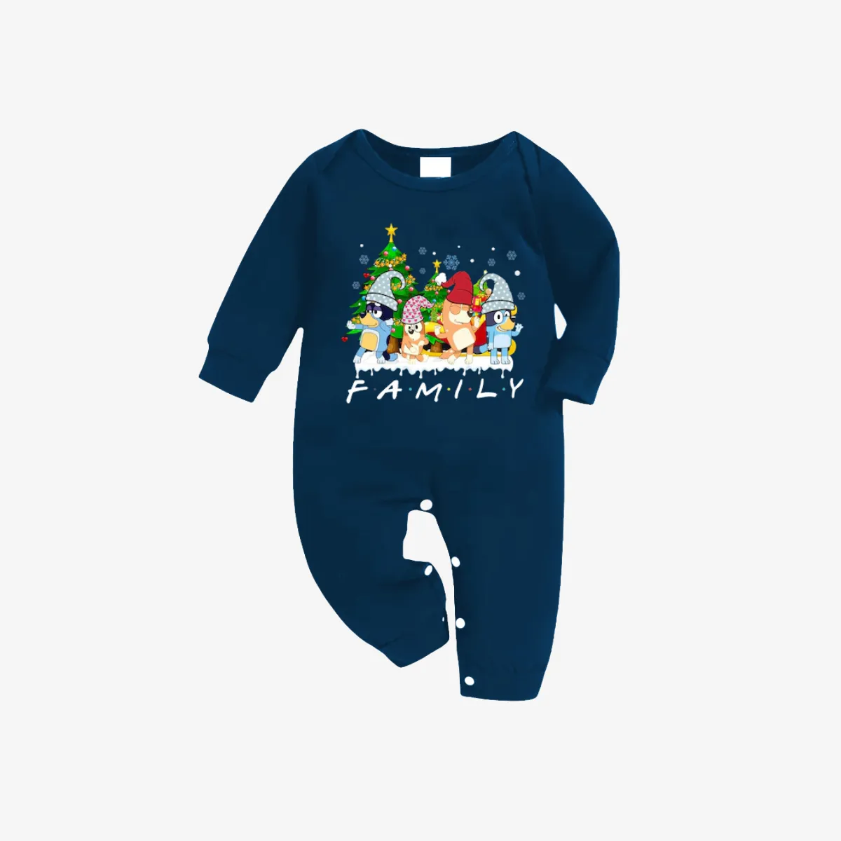 Bluey Character "Family" Design Sky Blue Plaid Pants Family Matching Pajama Set