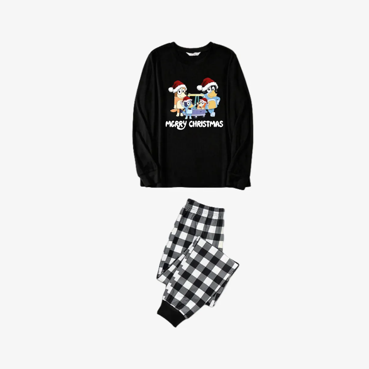 Bluey Character "Merry Christmas" Design Black&White Plaid Pants Family Matching Pajama Set