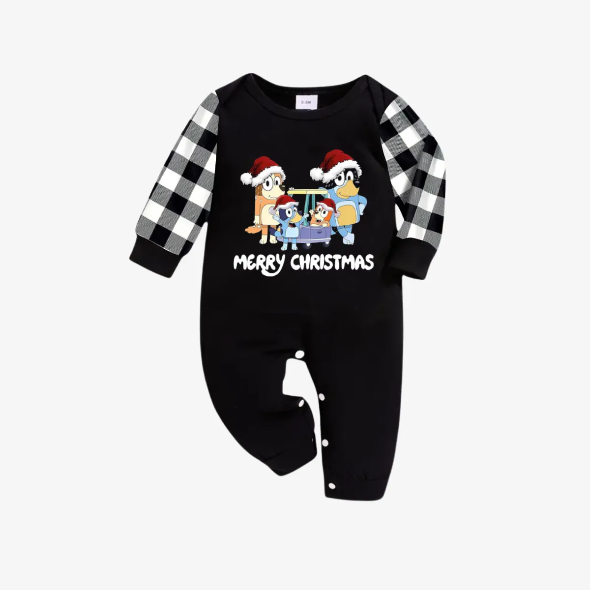 Bluey Character "Merry Christmas" Design Black&White Plaid Pants Family Matching Pajama Set