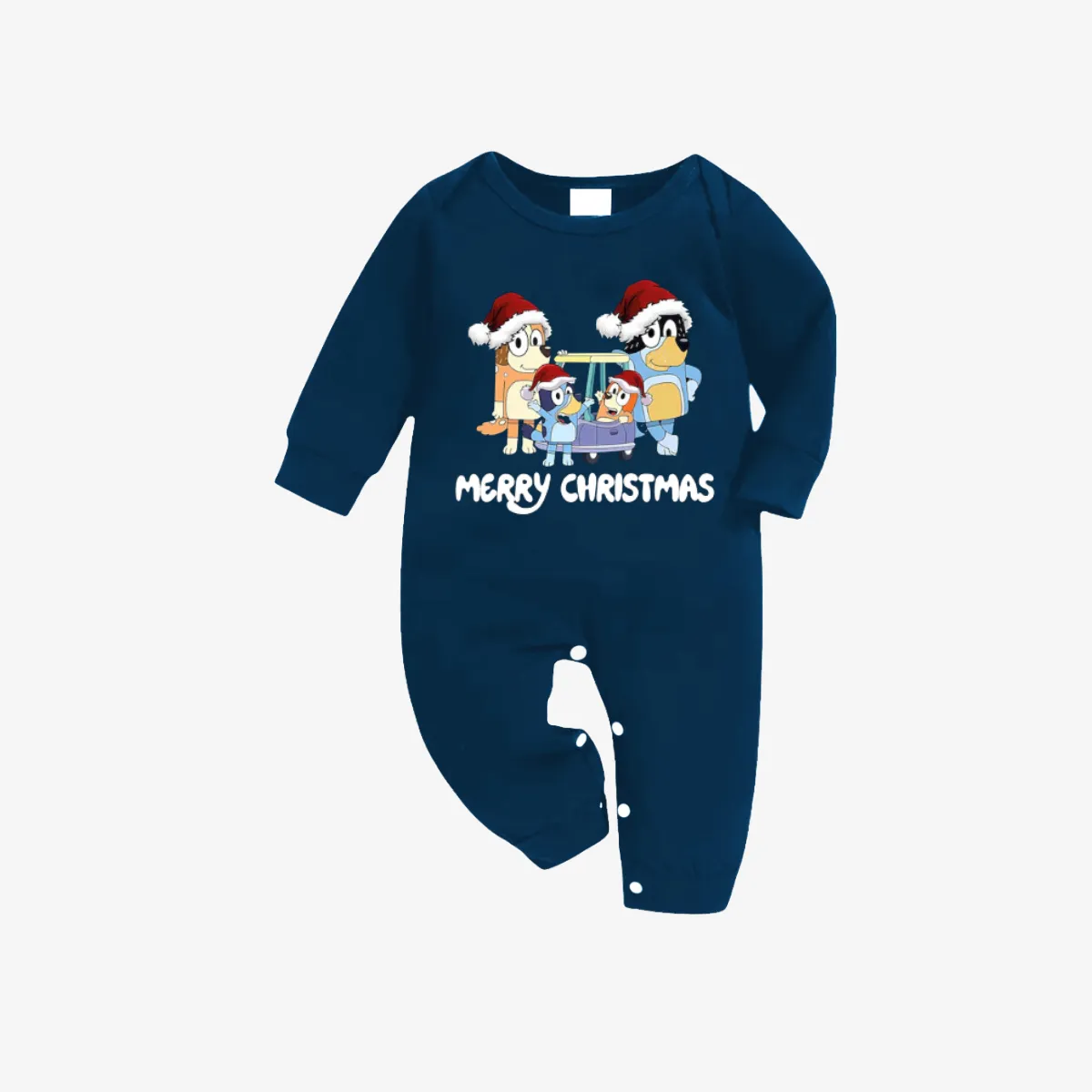 Bluey Character "Merry Christmas" Design Sky Blue Plaid Pants Family Matching Pajama Set