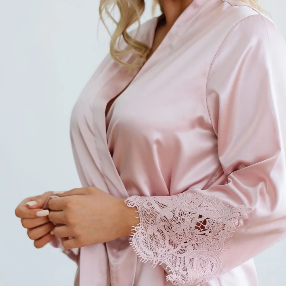 Blush Satin Lace Robe